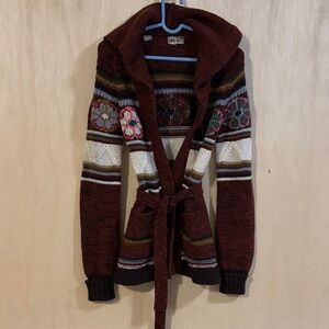 Vintage Vicky Volts Multicolor Knit Hooded Cardigan Sweater. Medium